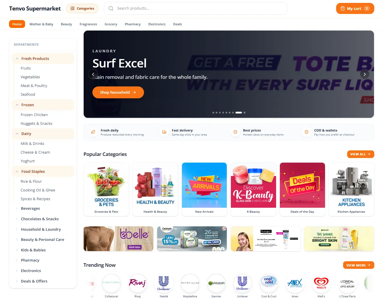 TENVO supermarket storefront for multi-location retail